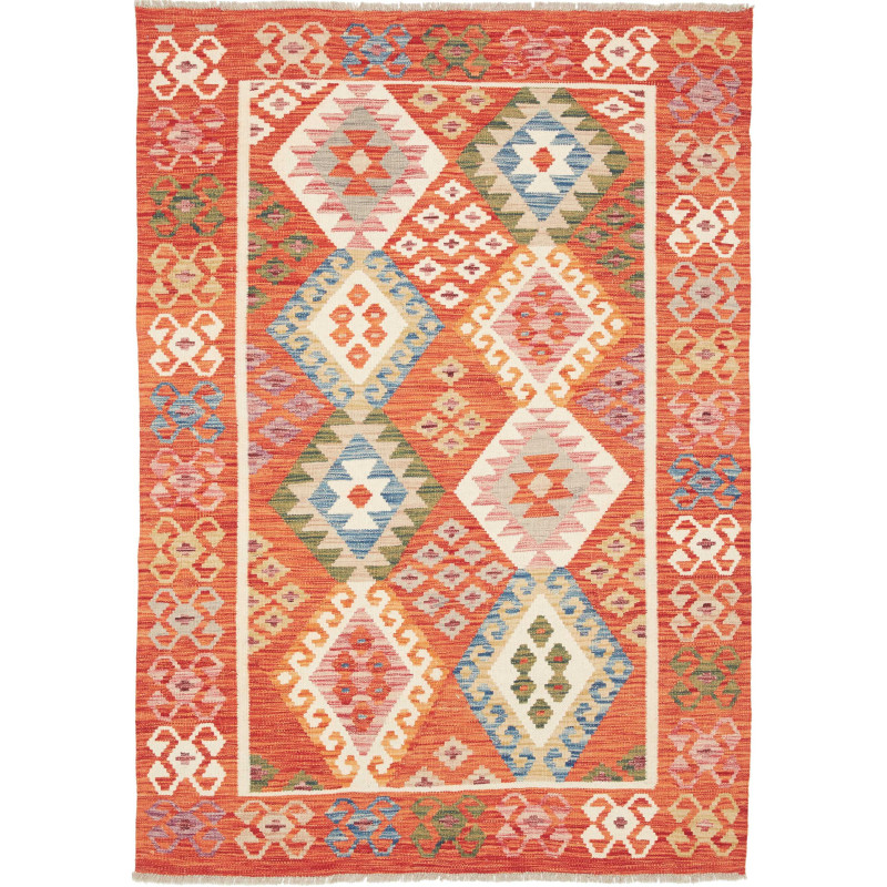 Tappeto Kilim Afghanistan Astratto Arancione Multicolore Cre