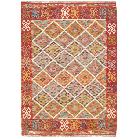 Tappeto Kilim Afghanistan Geometrico Rosso Multicolore 133x1