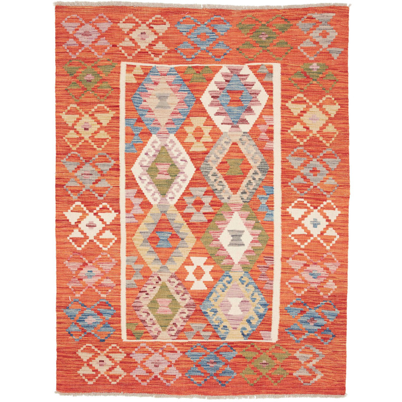 Tappeto Kilim Afghanistan Astratto Arancio Multicolore 129x1