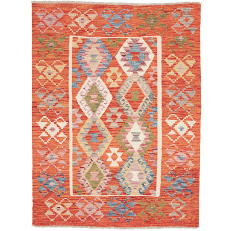 Tappeto Kilim Afghanistan Astratto Arancio Multicolore 129x1