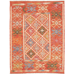 Tappeto Kilim Afghanistan Geometrico Arancione Multicolore 1