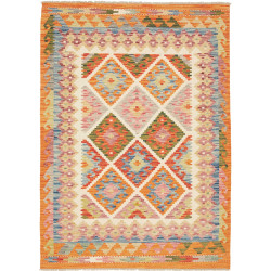 Tappeto Kilim Afghanistan Geometrico Arancio Blu 127x175 Cm