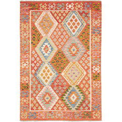 Tappeto Kilim Afghanistan Astratto Terracotta Blu 126x185 Cm