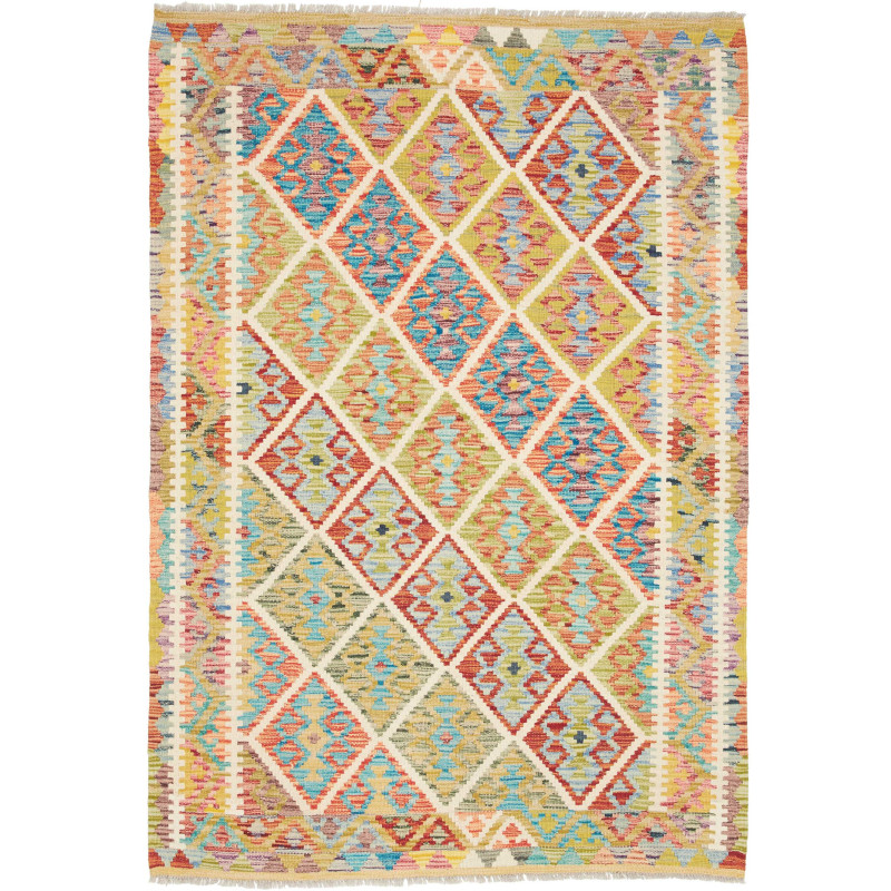 Tappeto Kilim Afghanistan Astratto Multicolor Lime 125x179 C