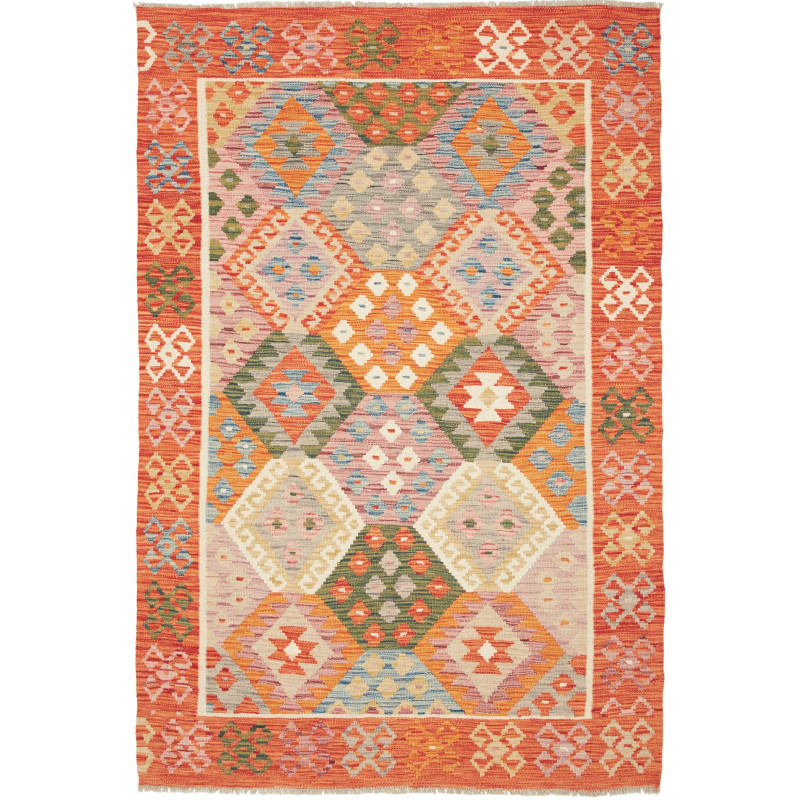 Tappeto Kilim Afghanistan Geometrico Arancio Multicolore Pas