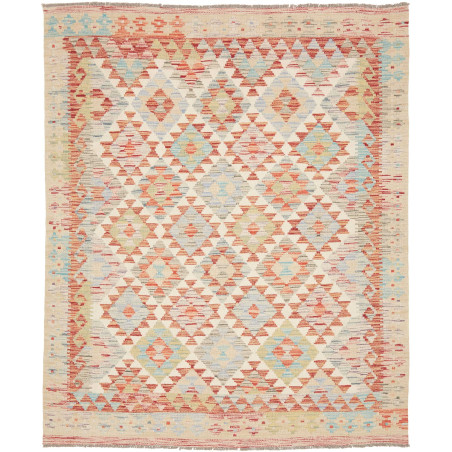 Tappeto Kilim Afghanistan Geometrico Crema Arancio 152x187 C