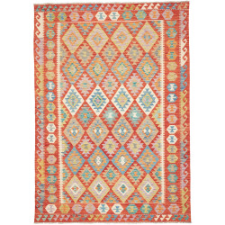 Tappeto Kilim Afghanistan Astratto Terracotta Blu 173x244 Cm