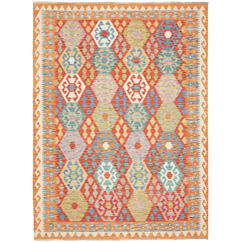 Tappeto Kilim Afghanistan Astratto Arancione Multicolore 174