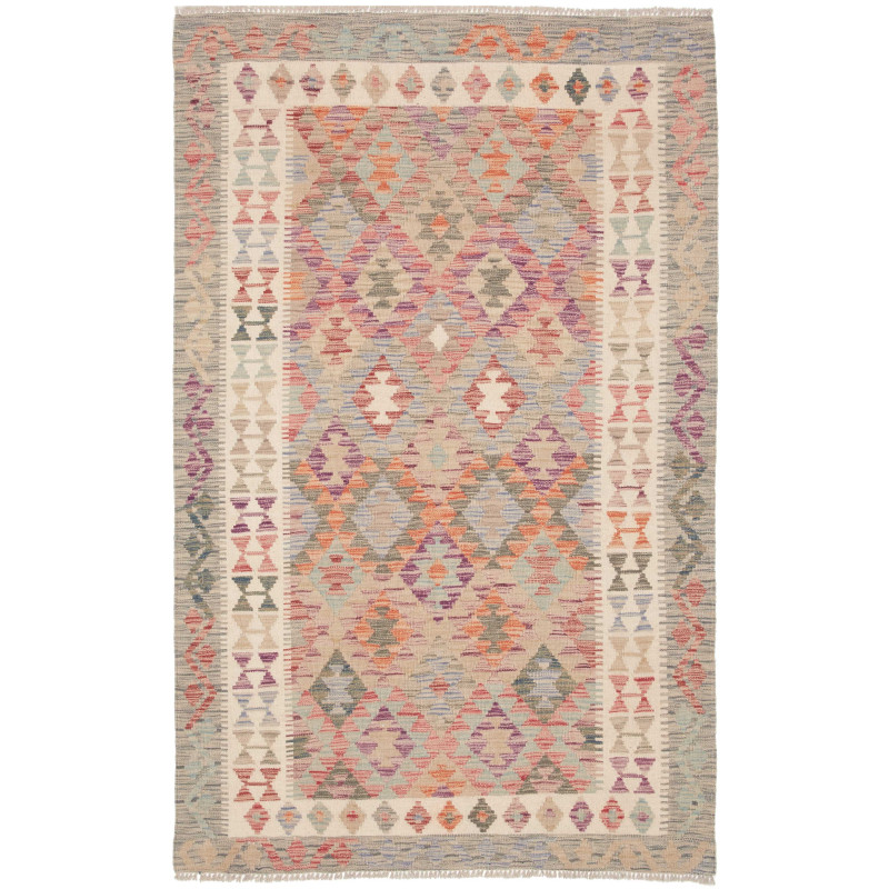 Tappeto Kilim Afghanistan Astratto Beige Grigio 119x191 Cm