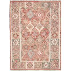Tappeto Kilim Afghanistan Geometrico Terracotta Azzurro 133x
