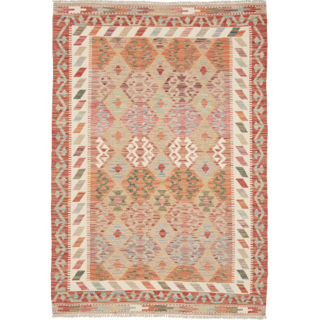 Tappeto Kilim Afghanistan Geometrico Terracotta Beige 127x18