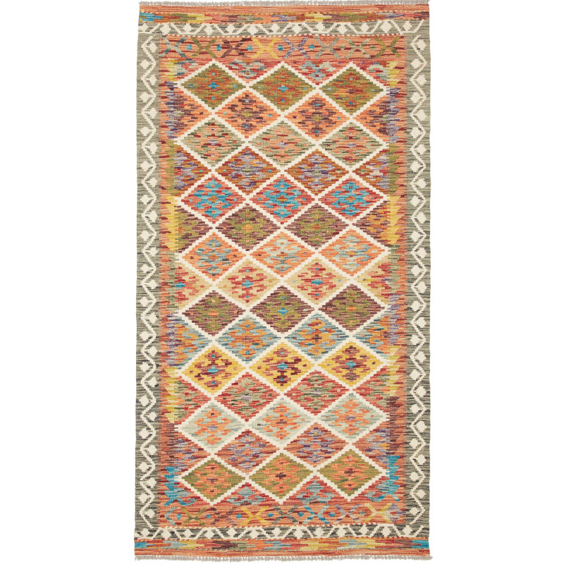 Tappeto Kilim Afghanistan Astratto Multicolore Vivace 107x19