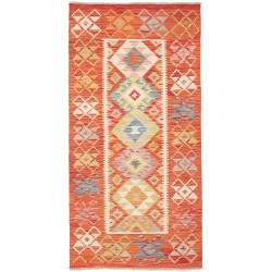 Tappeto Kilim Afghanistan Astratto Arancio Blu 102x209 Cm