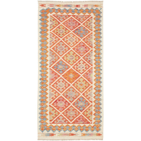 Tappeto Kilim Afghanistan Geometrico Arancio Blu Avorio 99x2