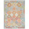 Tappeto Kilim Afghanistan Geometrico Azzurro Arancio 148x194