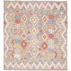 Tappeto Kilim Afghanistan Geometrico Grigio Multicolor 147x1