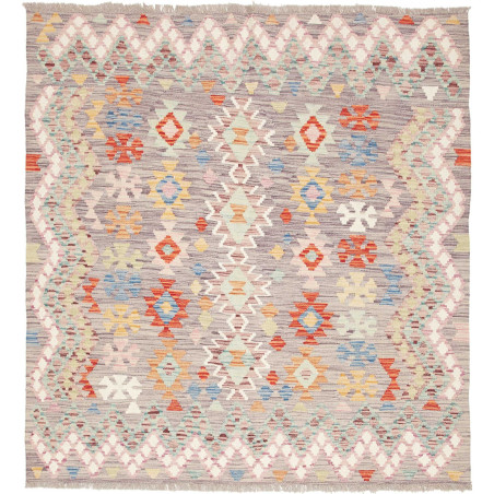 Tappeto Kilim Afghanistan Geometrico Grigio Multicolor 147x1