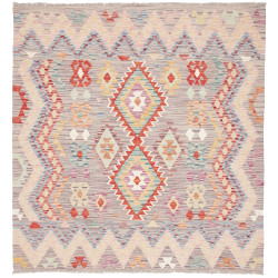 Tappeto Kilim Afghanistan Geometrico Grigio Multicolore Vibr