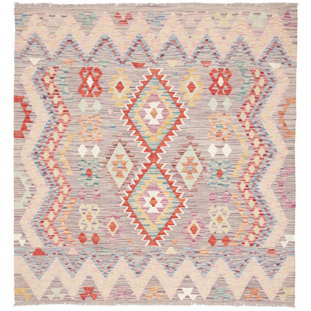 Tappeto Kilim Afghanistan Geometrico Grigio Multicolore Vibr