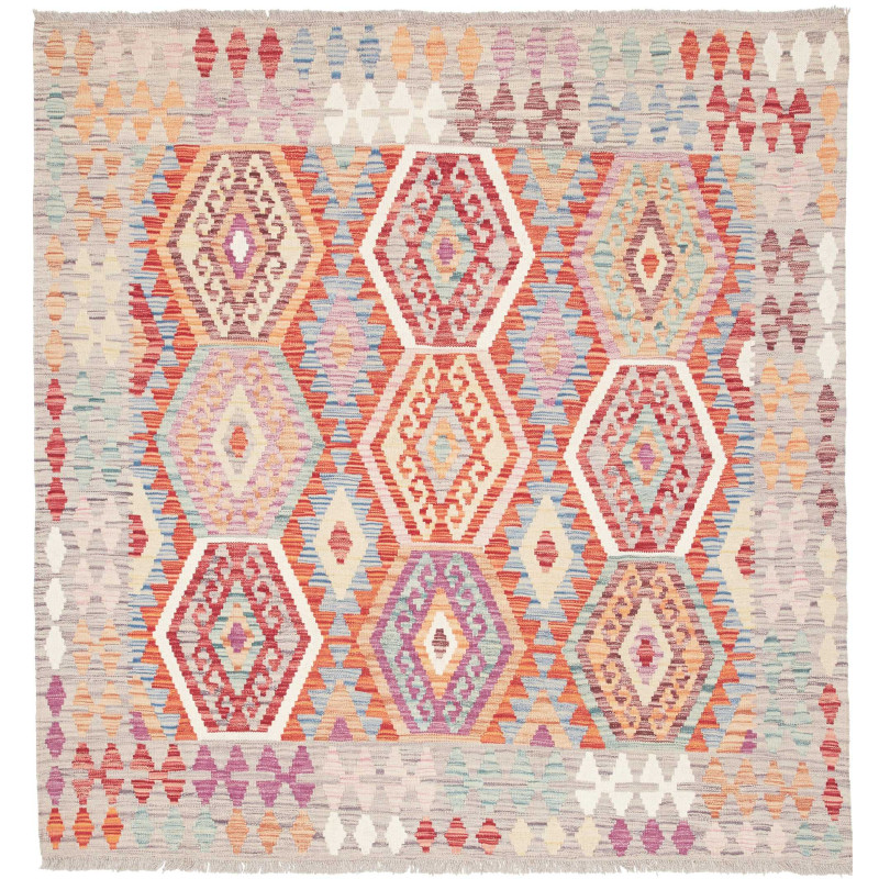 Tappeto Kilim Afghanistan Geometrico Beige Multicolore 147x1