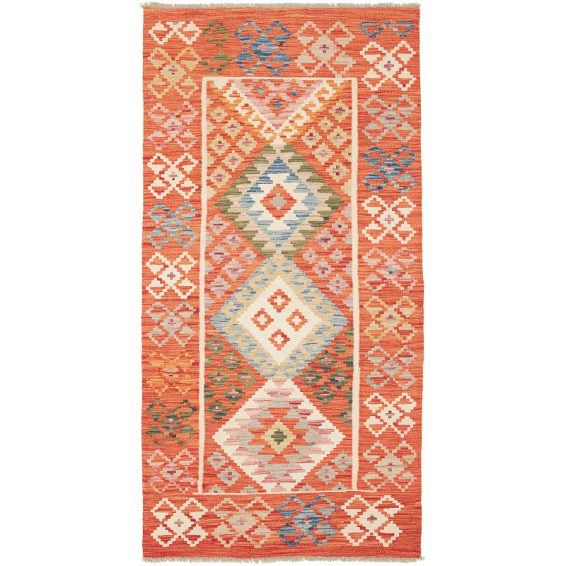 Tappeto Kilim Afghanistan Geometrico Arancione Blu 100x201 C