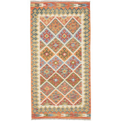 Tappeto Kilim Afghanistan Geometrico Arancio Blu 102x198 Cm