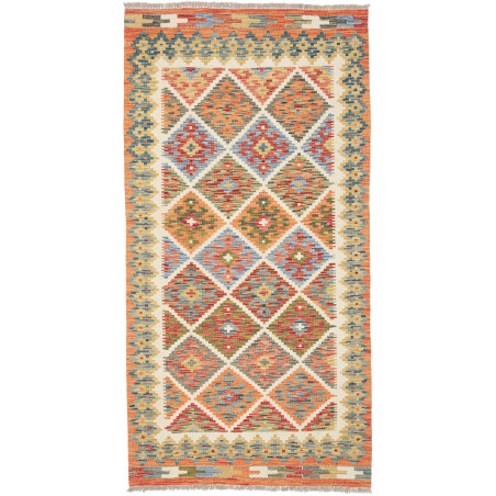 Tappeto Kilim Afghanistan Geometrico Arancio Blu 102x198 Cm