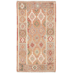 Tappeto Kilim Afghanistan Geometrico Terracotta Beige 111x19