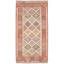 Tappeto Kilim Afghanistan Geometrico Terracotta Azzurro 101x