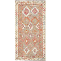 Tappeto Kilim Afghanistan Geometrico Arancio Azzurro 99x190