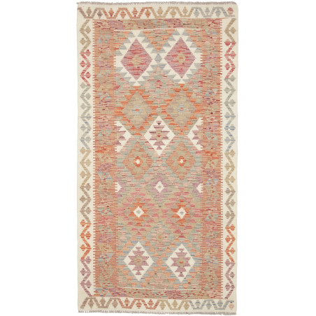 Tappeto Kilim Afghanistan Geometrico Arancio Azzurro 99x190