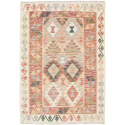 Tappeto Kilim Afghanistan Geometrico Crema Terracotta 101x14