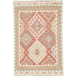 Tappeto Kilim Afghanistan Geometrico Terracotta Azzurro 99x1