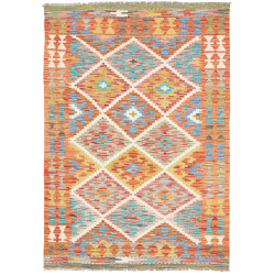 Tappeto Kilim Afghanistan Geometrico Arancione Azzurro 101x1