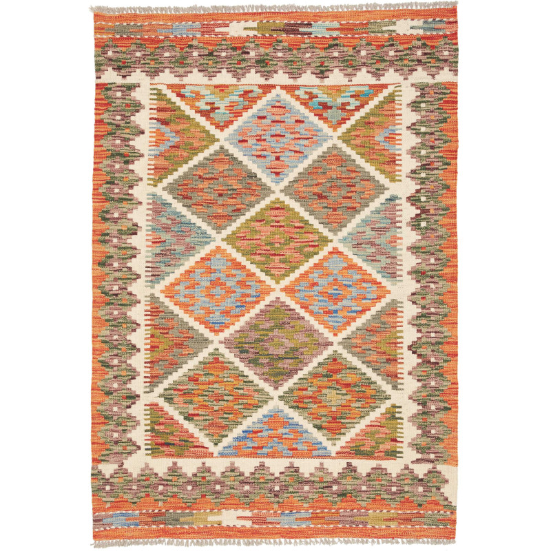 Tappeto Kilim Afghanistan Geometrico Multicolore Arancio 104
