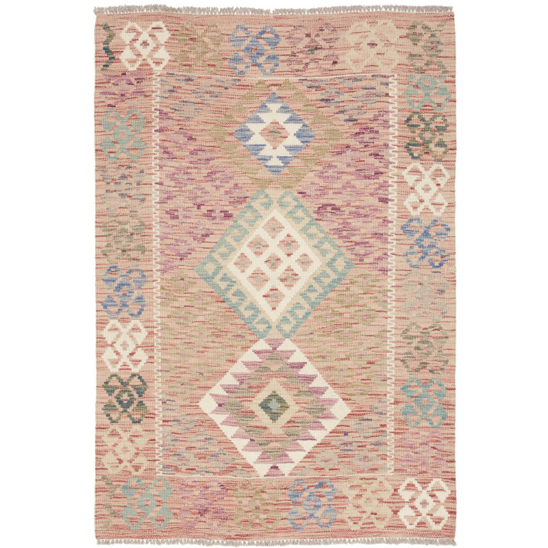 Tappeto Kilim Afghanistan Geometrico Rosa Azzurro 98x142 Cm