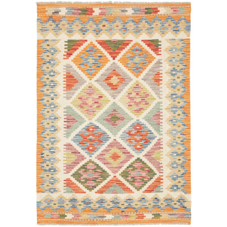 Tappeto Kilim Afghanistan Geometrico Arancione Beige 100x141
