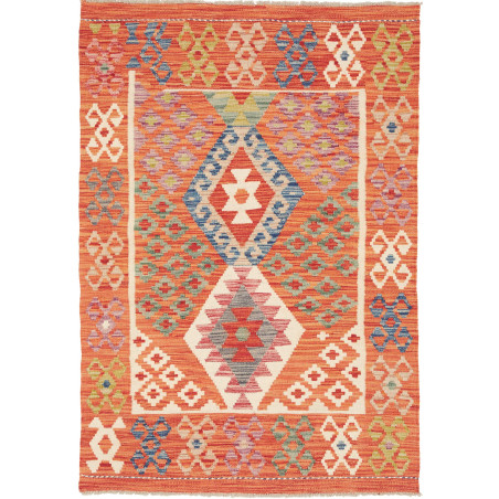 Tappeto Kilim Afghanistan Geometrico Arancione Blu 104x149 C