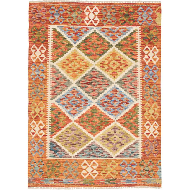 Tappeto Kilim Afghanistan Geometrico Arancio Multicolore 105