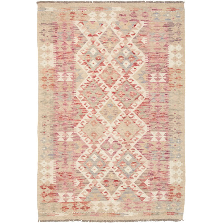 Tappeto Kilim Afghanistan Geometrico Beige Rosso Tenue 106x1