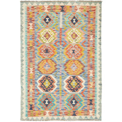 Tappeto Kilim Afghanistan Geometrico Blu Arancio 103x151 Cm