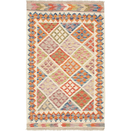 Tappeto Kilim Afghanistan Geometrico Multicolor Sfondo Crema