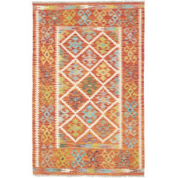 Tappeto Kilim Afghanistan Geometrico Arancio Blu 101x154 Cm