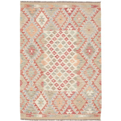 Tappeto Kilim Afghanistan Astratto Beige Rosso 103x147 Cm