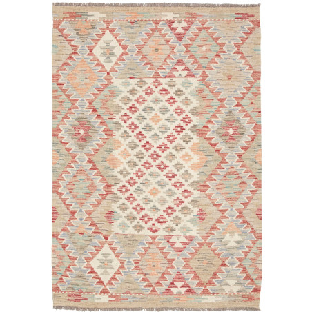 Tappeto Kilim Afghanistan Astratto Beige Rosso 103x147 Cm