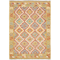 Tappeto Kilim Afghanistan Astratto Crema Giallo Azzurro 104x