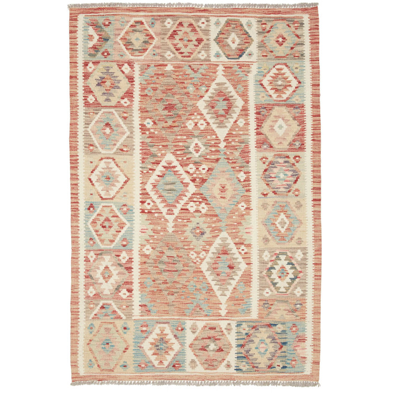 Tappeto Kilim Afghanistan Astratto Terracotta Azzurro 103x15
