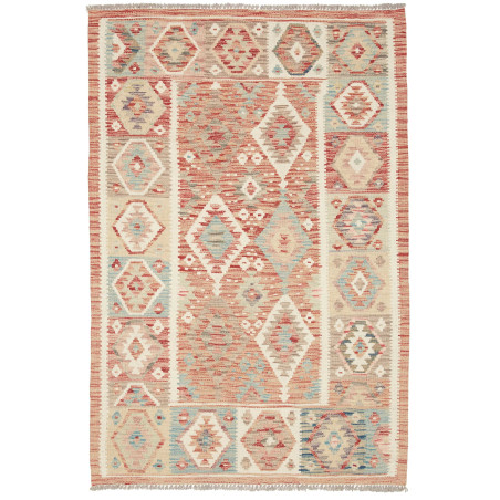 Tappeto Kilim Afghanistan Astratto Terracotta Azzurro 103x15