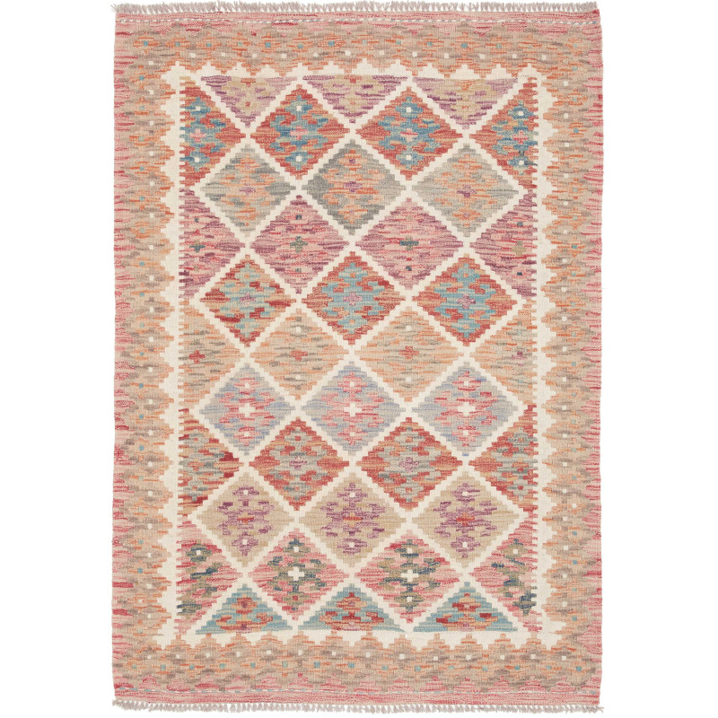 Tappeto Kilim Afghanistan Astratto Rosa Azzurro 105x150 Cm