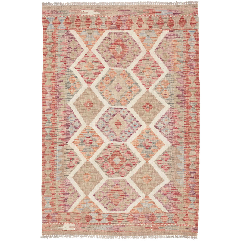 Tappeto Kilim Afghanistan Geometrico Beige Rosso 99x148 Cm